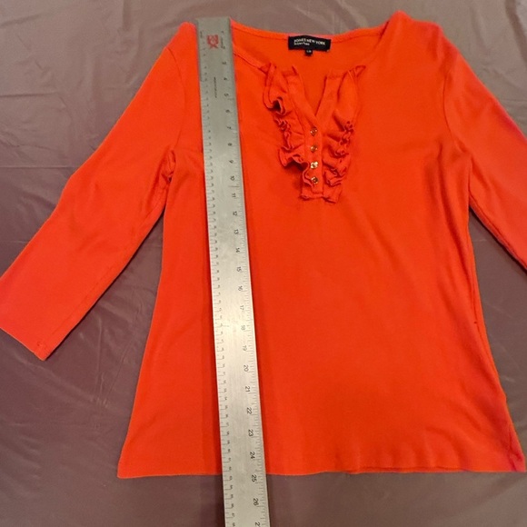 Jones New York Orange and Gold Button Ruffle Neck 3/4 Sleeve Top Size Large - Picture 5 of 8